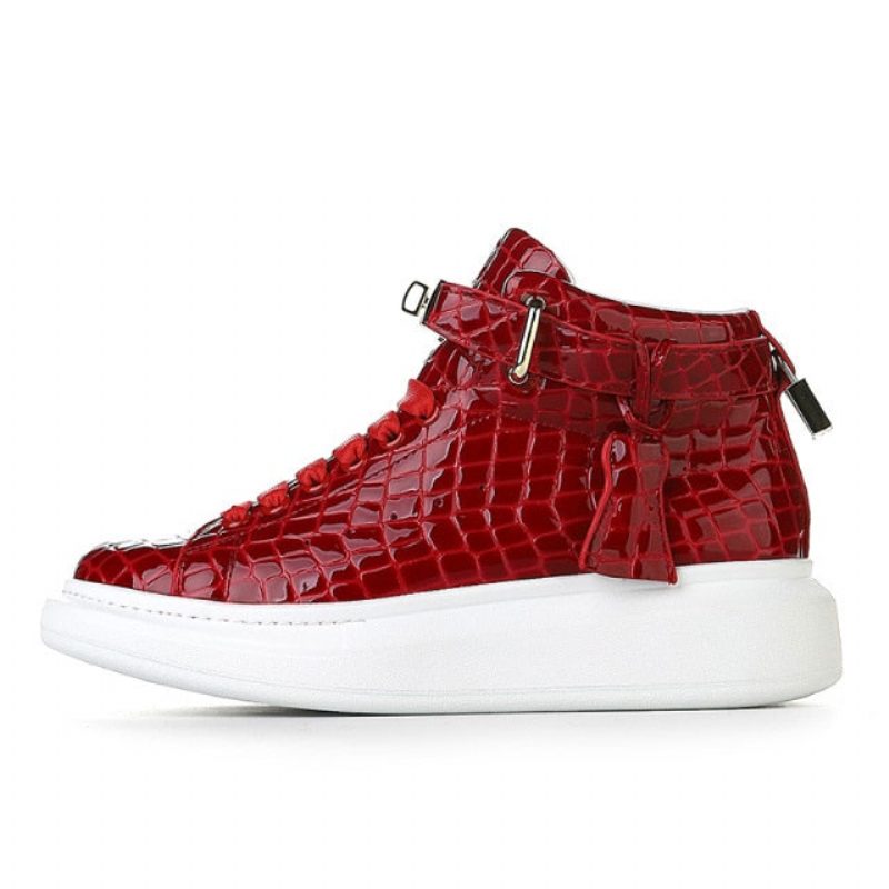 Herre Sneakers Luksus Crocemboss High Top Designer - Rød