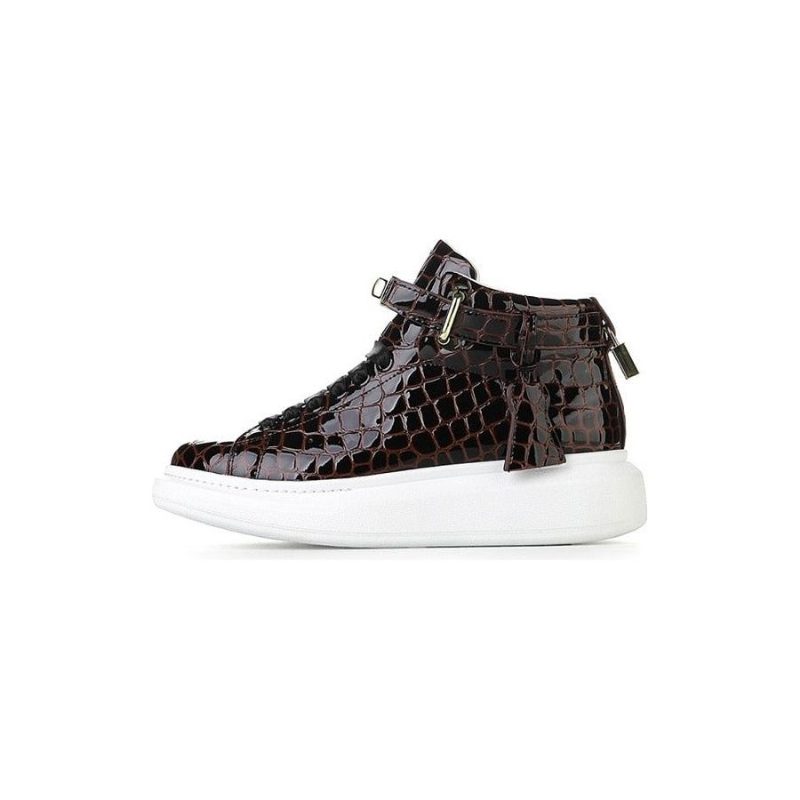 Herre Sneakers Luksus Crocemboss High Top Designer - Kaffe