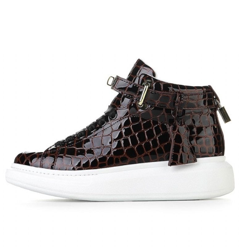 Herre Sneakers Luksus Crocemboss High Top Designer - Kaffe