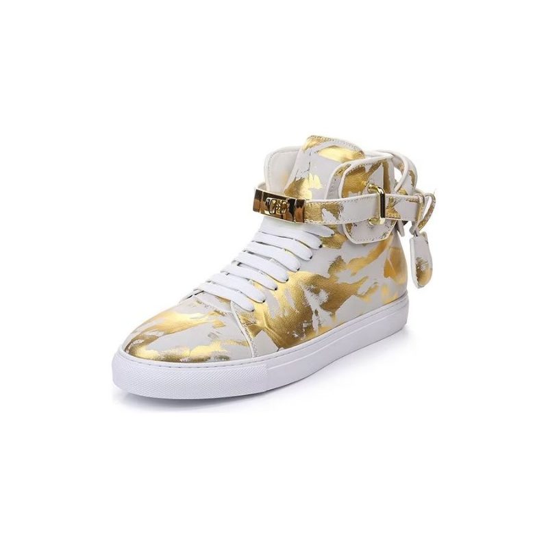 Herre Sneakers Urban Graffiti Chic Cow Leather Høje Toppe - Gul