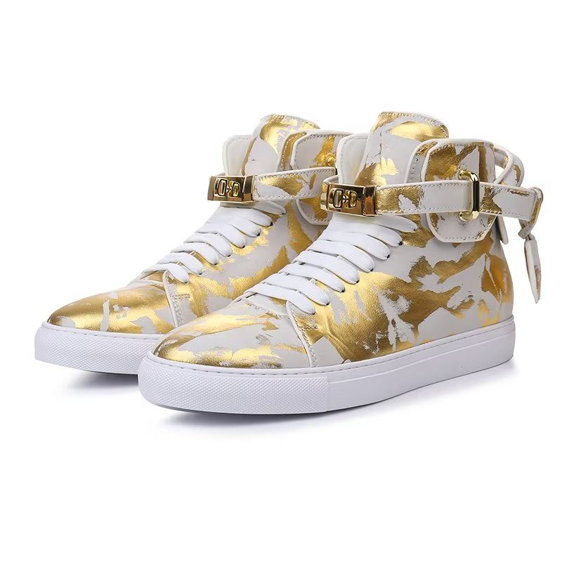 Herre Sneakers Urban Graffiti Chic Cow Leather Høje Toppe - Gul