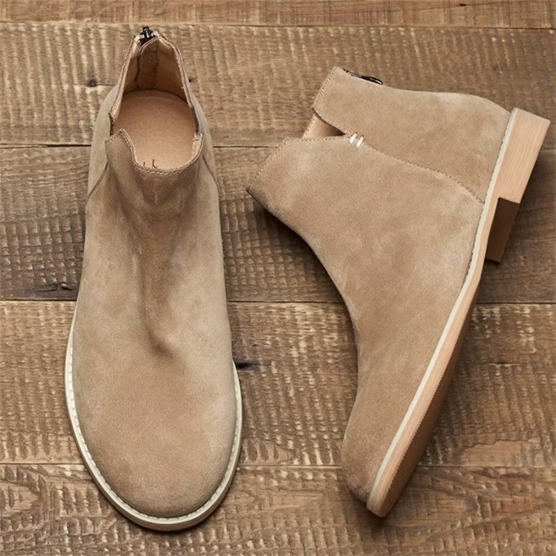 Herrestøvler Elegant Okselæder Slip On Ankel Booties - Kaki