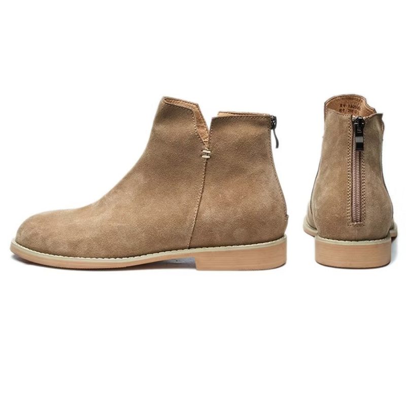 Herrestøvler Elegant Okselæder Slip On Ankel Booties - Kaki