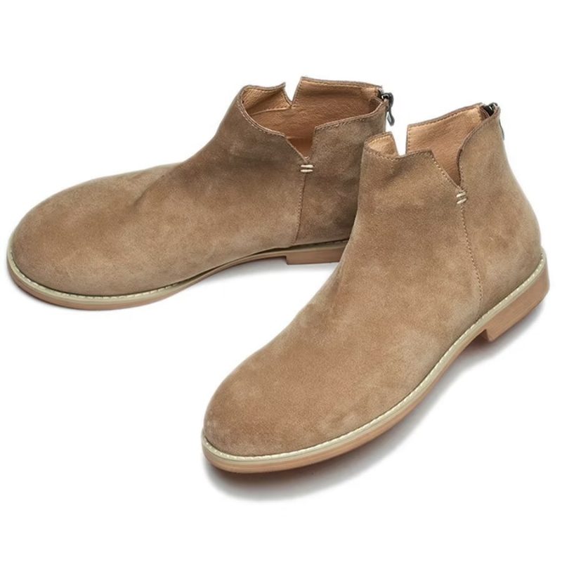 Herrestøvler Elegant Okselæder Slip On Ankel Booties - Kaki