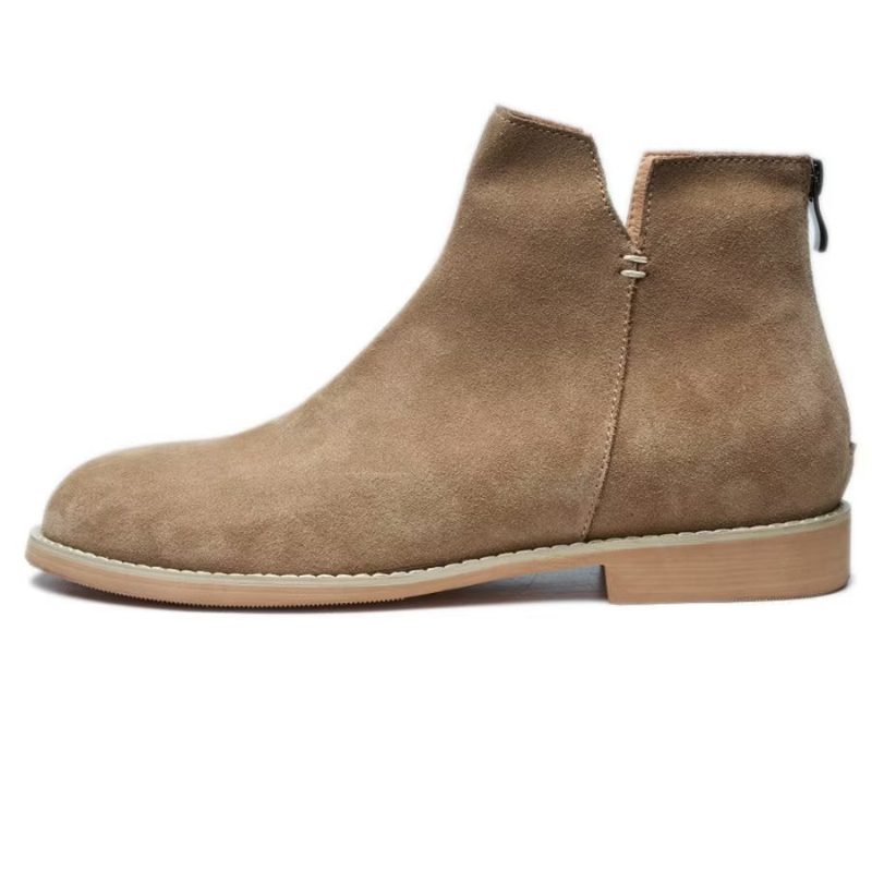 Herrestøvler Elegant Okselæder Slip On Ankel Booties - Kaki