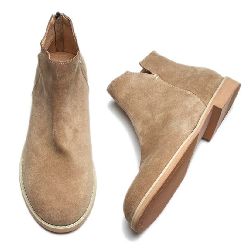 Herrestøvler Elegant Okselæder Slip On Ankel Booties - Kaki