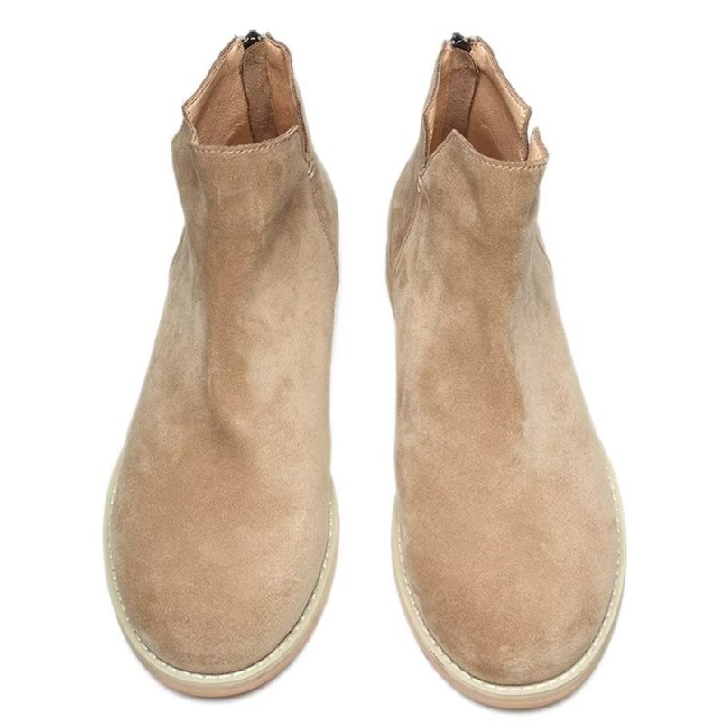 Herrestøvler Elegant Okselæder Slip On Ankel Booties - Kaki