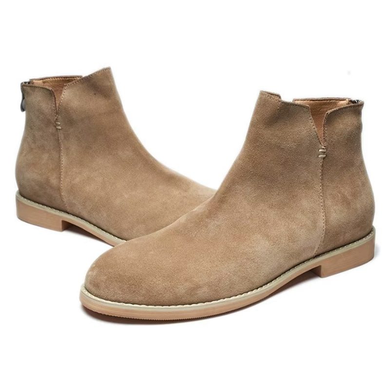 Herrestøvler Elegant Okselæder Slip On Ankel Booties - Kaki