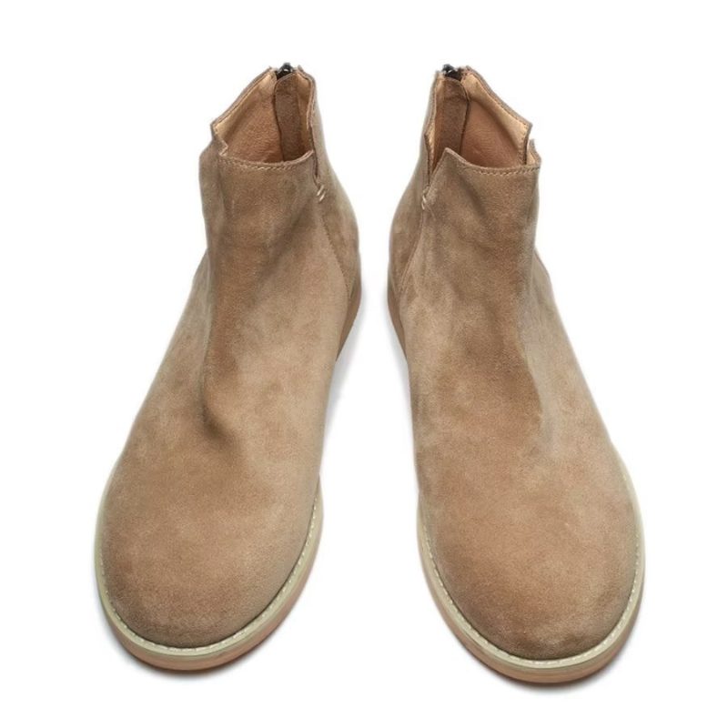 Herrestøvler Elegant Okselæder Slip On Ankel Booties - Kaki