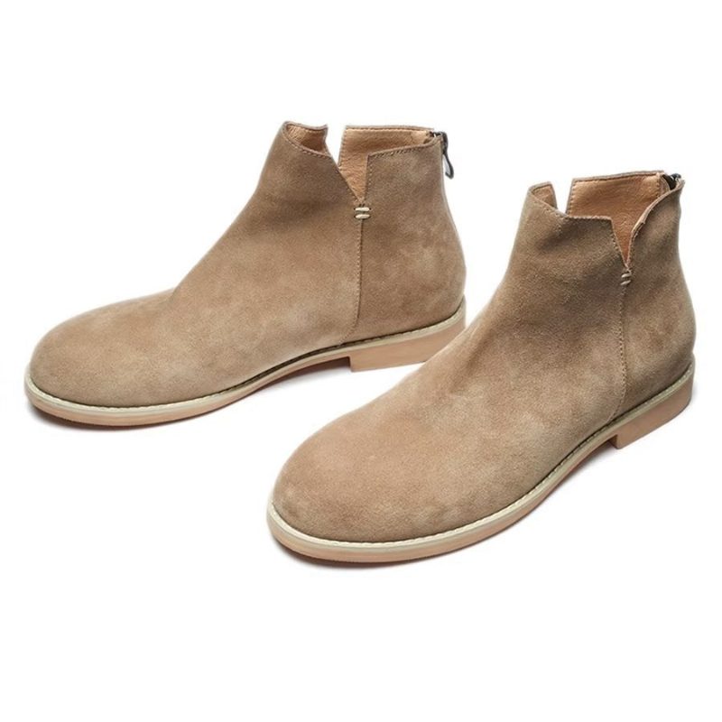 Herrestøvler Elegant Okselæder Slip On Ankel Booties - Kaki