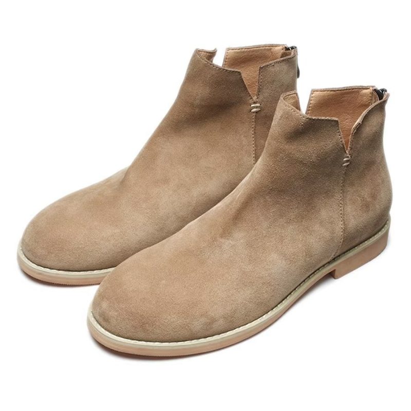 Herrestøvler Elegant Okselæder Slip On Ankel Booties - Kaki