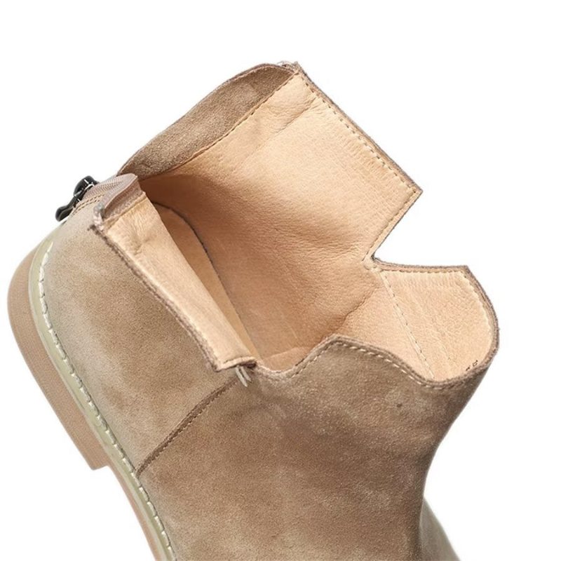 Herrestøvler Elegant Okselæder Slip On Ankel Booties - Kaki