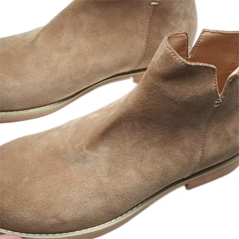 Herrestøvler Elegant Okselæder Slip On Ankel Booties - Kaki