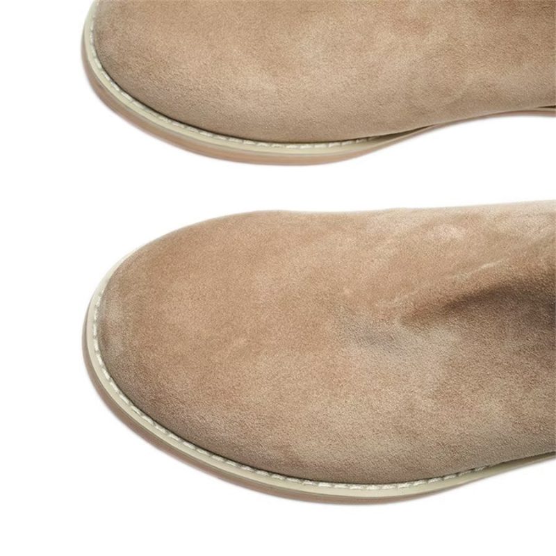 Herrestøvler Elegant Okselæder Slip On Ankel Booties - Kaki