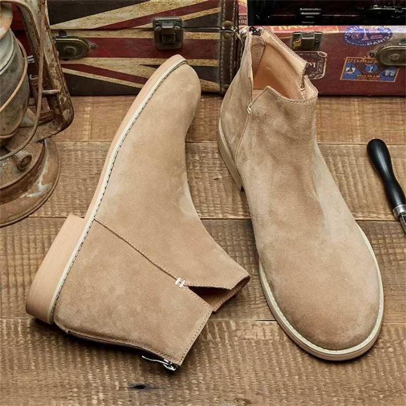 Herrestøvler Elegant Okselæder Slip On Ankel Booties - Kaki