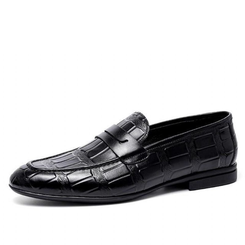 Loafers Til Mænd Ægte Læder Præget Slip-on Elegance - Sort