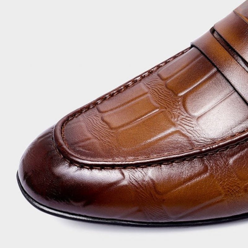 Loafers Til Mænd Ægte Læder Præget Slip-on Elegance - Kaffe