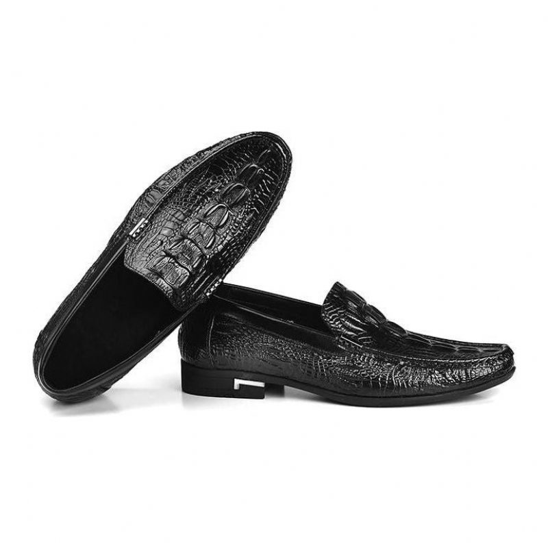 Loafers Til Mænd Allilux Exotic Leather Slip On Casual - Sort