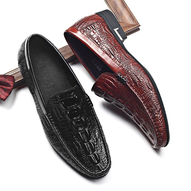 Loafers Til Mænd Allilux Exotic Leather Slip On Casual - Sort