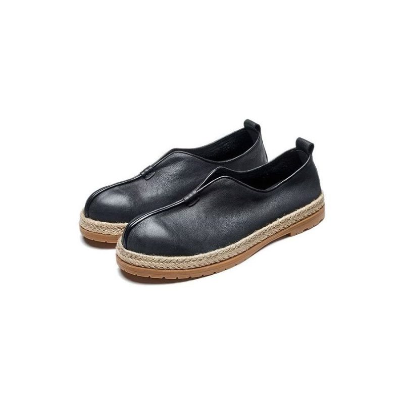 Loafers Til Mænd Chic Cowhide Slip-on - Sort