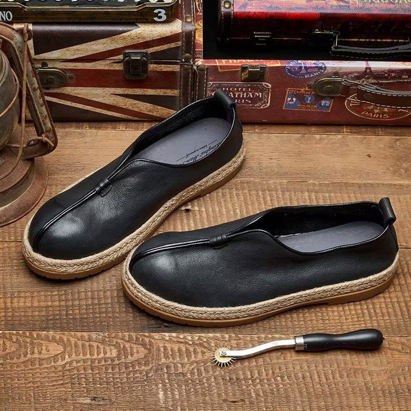 Loafers Til Mænd Chic Cowhide Slip-on - Sort