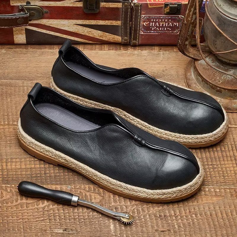 Loafers Til Mænd Chic Cowhide Slip-on - Sort