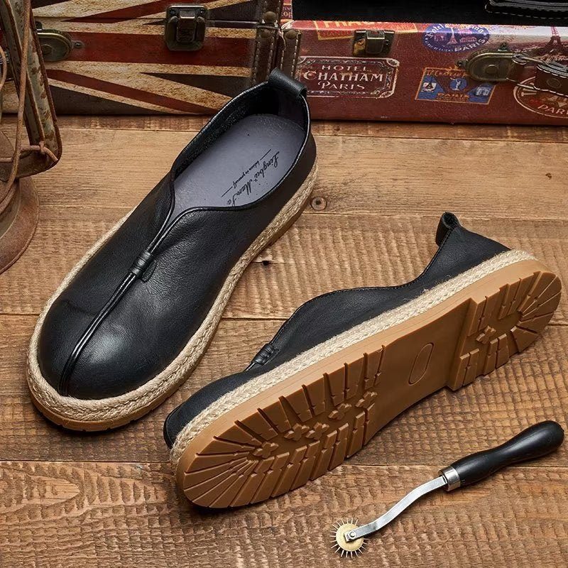 Loafers Til Mænd Chic Cowhide Slip-on - Sort