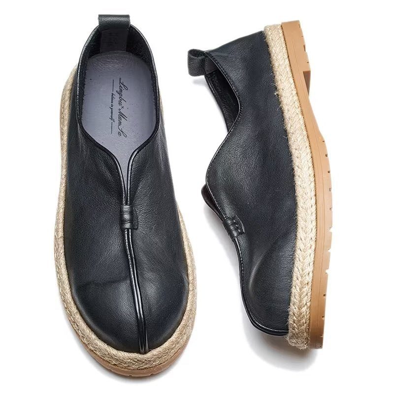 Loafers Til Mænd Chic Cowhide Slip-on - Sort