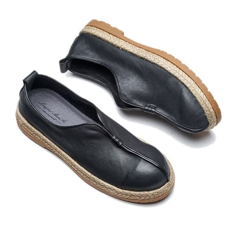 Loafers Til Mænd Chic Cowhide Slip-on - Sort