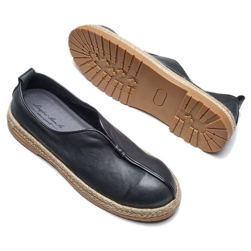 Loafers Til Mænd Chic Cowhide Slip-on - Sort