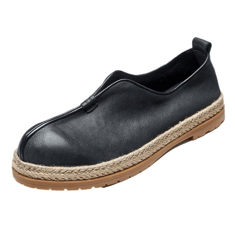 Loafers Til Mænd Chic Cowhide Slip-on - Sort