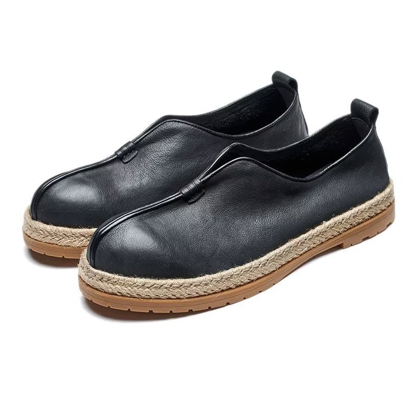 Loafers Til Mænd Chic Cowhide Slip-on - Sort