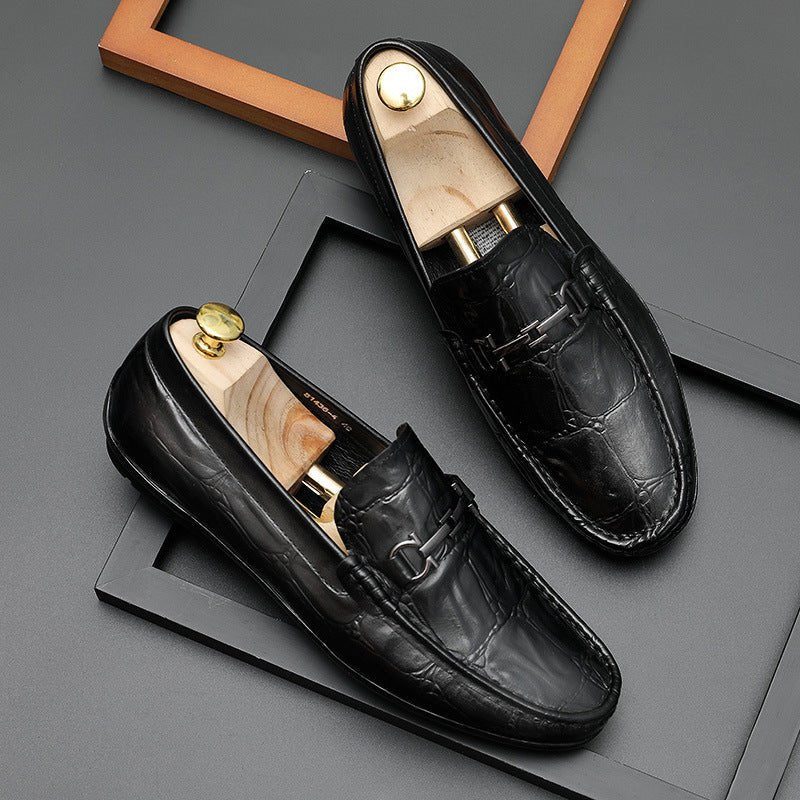 Loafers Til Mænd Chic Croctex Læder Slip-on Derby - Sort