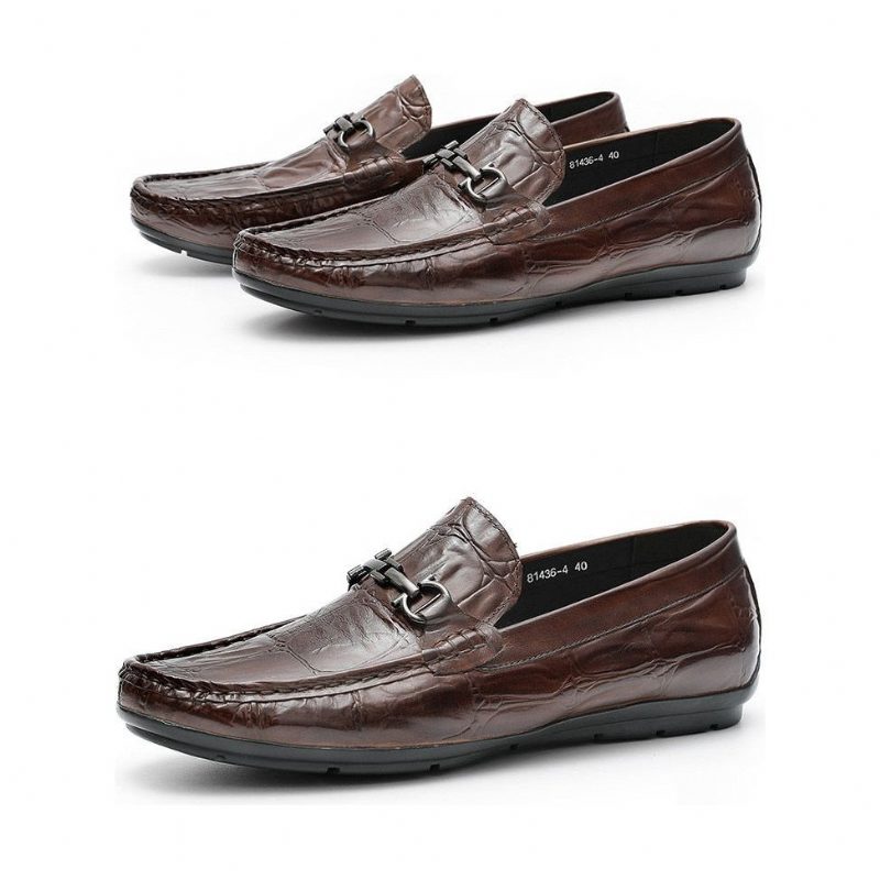 Loafers Til Mænd Chic Croctex Læder Slip-on Derby - Kaffe