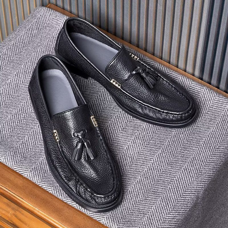 Loafers Til Mænd Chic Prægede Slip-on Tassel - Sort