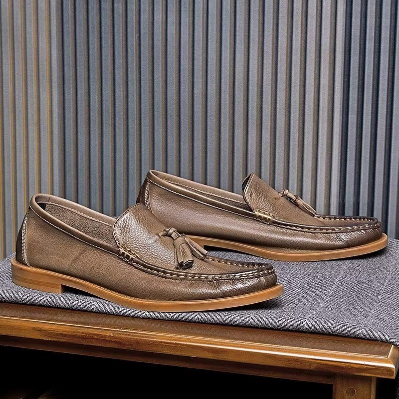 Loafers Til Mænd Chic Prægede Slip-on Tassel - Brun