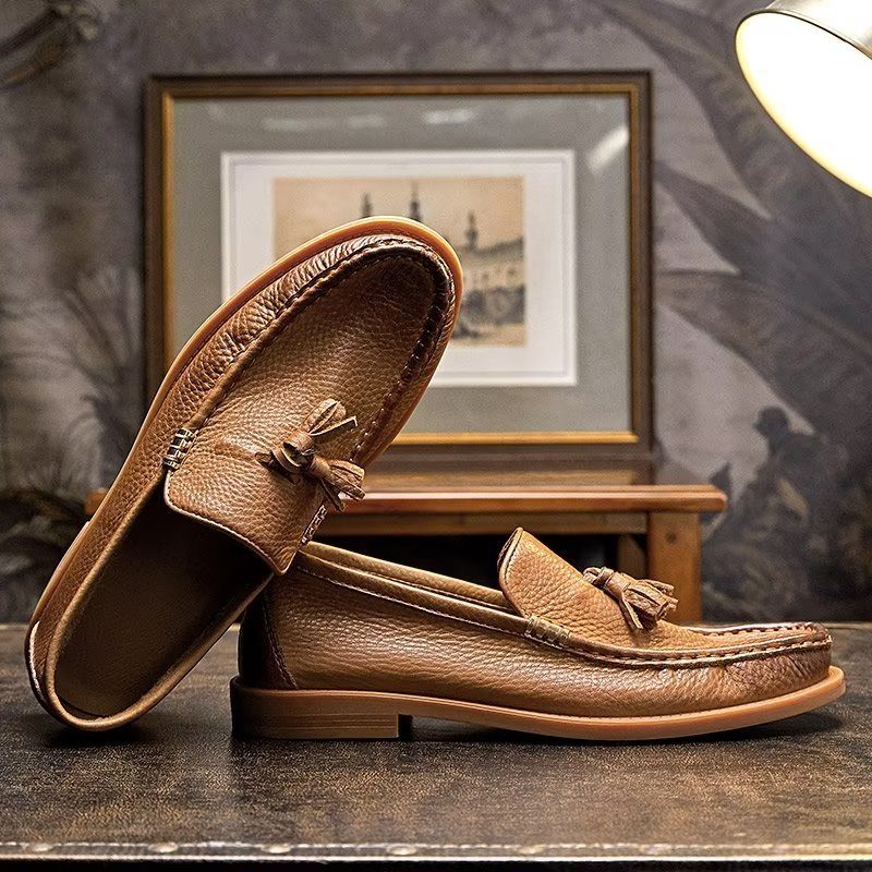 Loafers Til Mænd Chic Prægede Slip-on Tassel - Brun