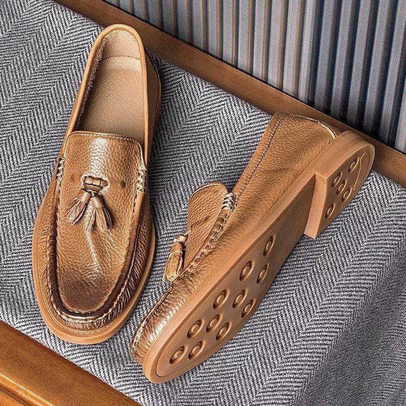 Loafers Til Mænd Chic Prægede Slip-on Tassel - Brun