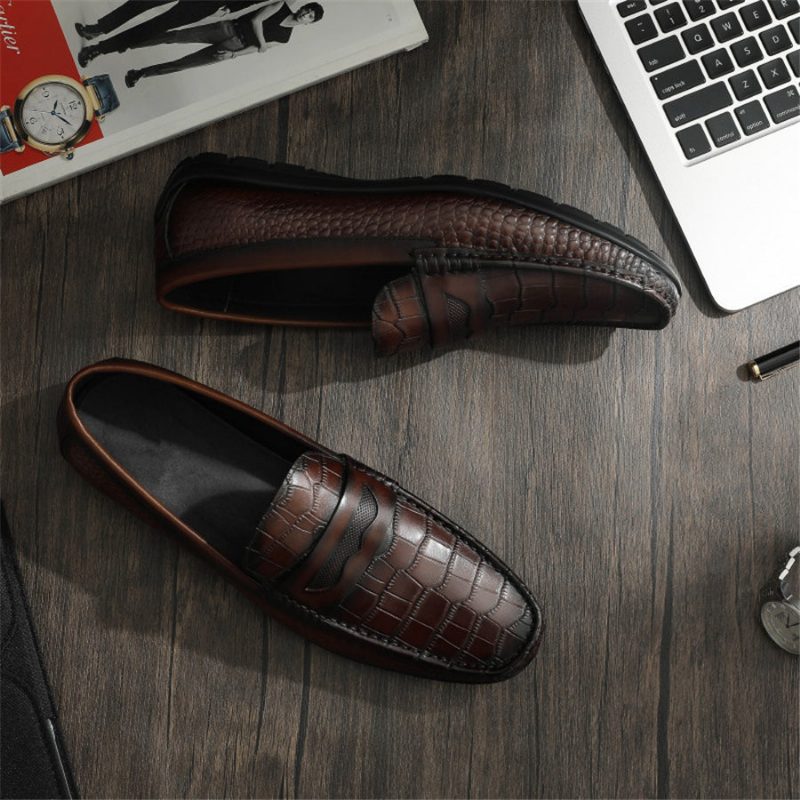 Loafers Til Mænd Croc Effect Slip-on Loafer Dress Sko - Kaffe