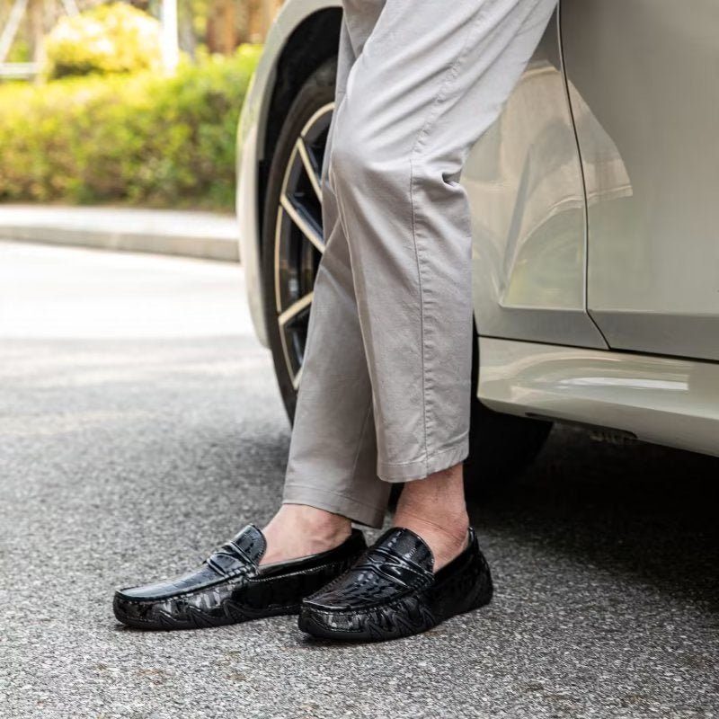 Loafers Til Mænd Croc-mønster Elegante Slip On - Sort