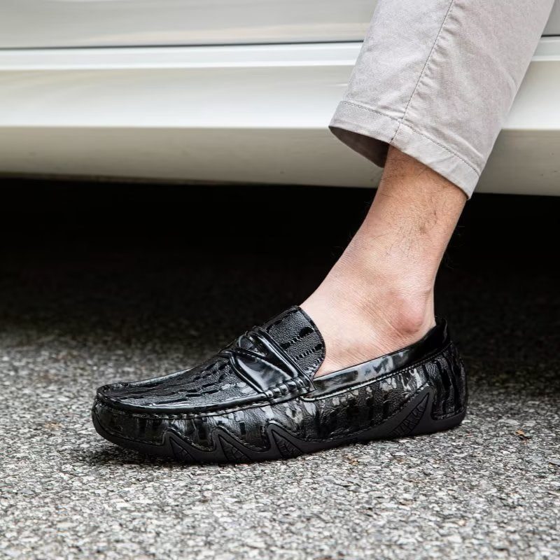 Loafers Til Mænd Croc-mønster Elegante Slip On - Sort