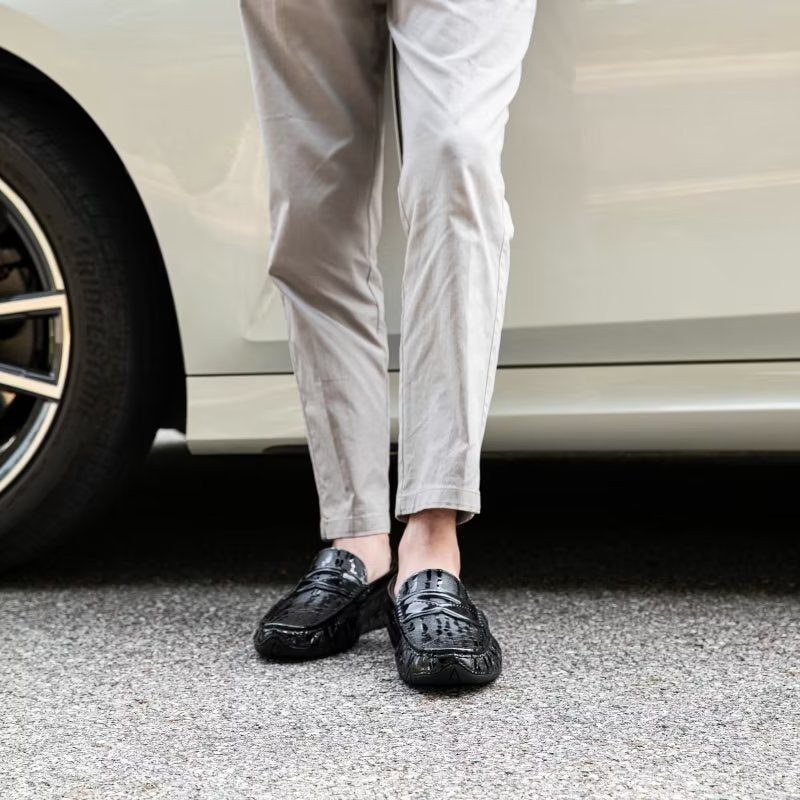 Loafers Til Mænd Croc-mønster Elegante Slip On - Sort