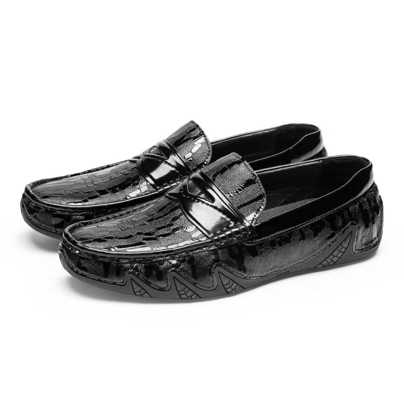 Loafers Til Mænd Croc-mønster Elegante Slip On - Sort