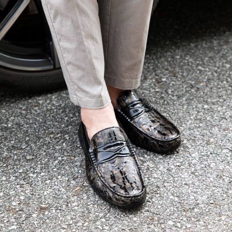 Loafers Til Mænd Croc-mønster Elegante Slip On - Kaffe