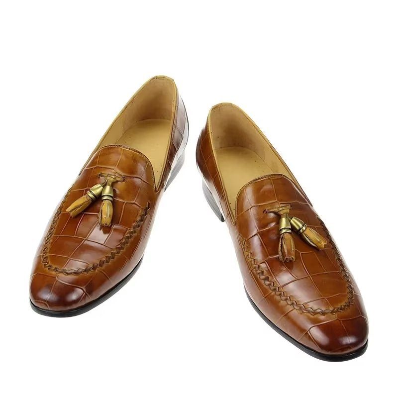 Loafers Til Mænd Croc-mønster Modish Slip On - Brun