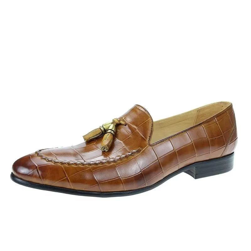 Loafers Til Mænd Croc-mønster Modish Slip On - Brun