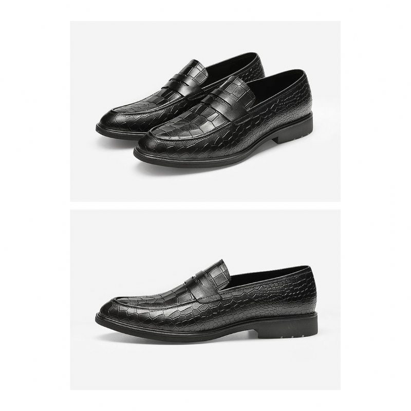 Loafers Til Mænd Eksotisk Læder Slip-on Brogue - Sort