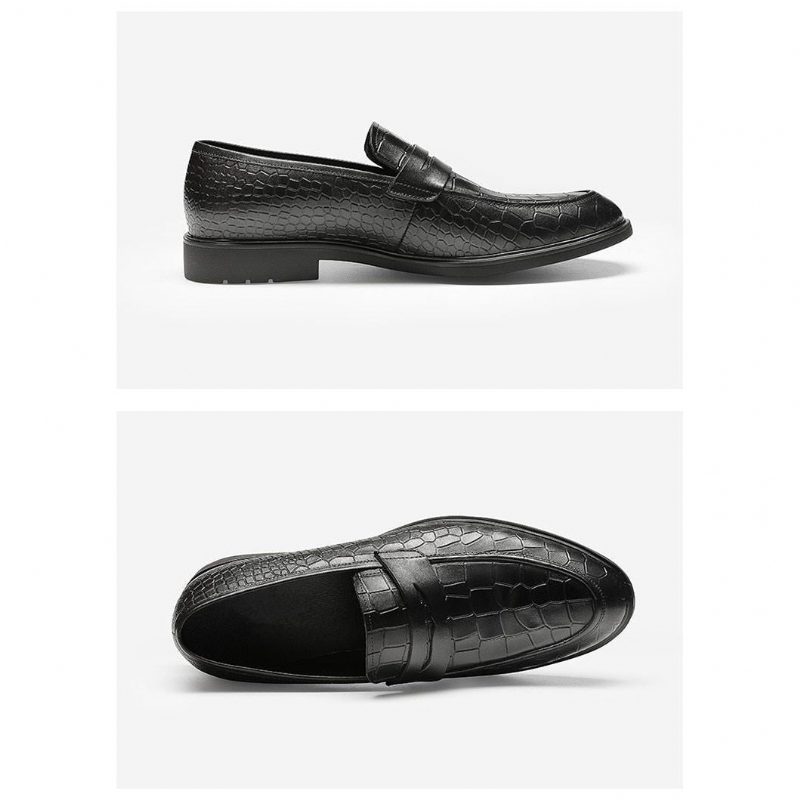 Loafers Til Mænd Eksotisk Læder Slip-on Brogue - Sort