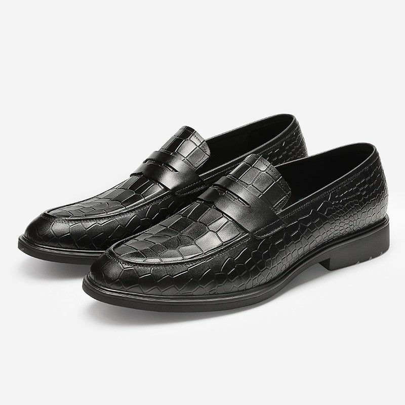 Loafers Til Mænd Eksotisk Læder Slip-on Brogue - Sort