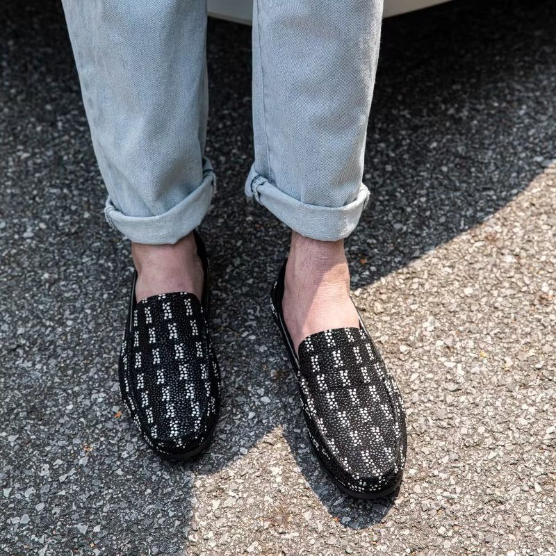 Loafers Til Mænd Eksotisk Metal Tå-slip-on-loafers - Sort